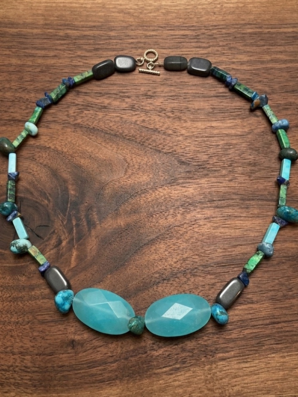 Handcrafted Gemstone Statement Necklace Aqua Turquoise Green Earthy Boho Artisan